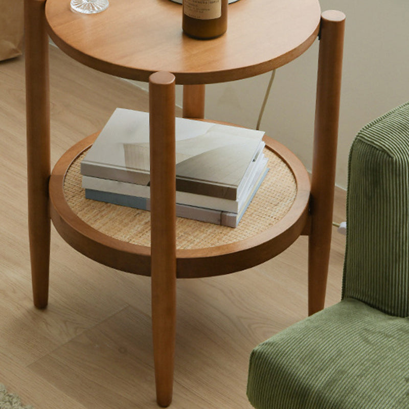 Nordic Cocktail Table 4 Legs Wooden with Storage Shelf Round Coffee Table