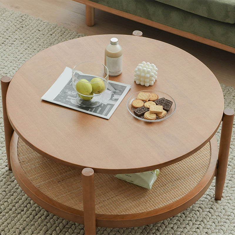 Nordic Cocktail Table 4 Legs Wooden with Storage Shelf Round Coffee Table