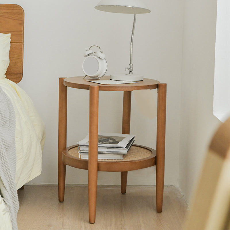 Nordic Cocktail Table 4 Legs Wooden with Storage Shelf Round Coffee Table