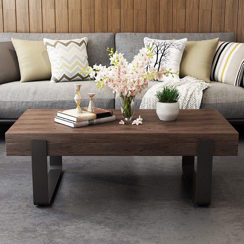 Black Metal Sled Legs  Coffee Table Solid Wood Coffee Table  for Living Room