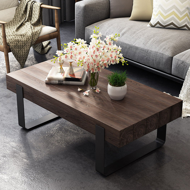Black Metal Sled Legs  Coffee Table Solid Wood Coffee Table  for Living Room