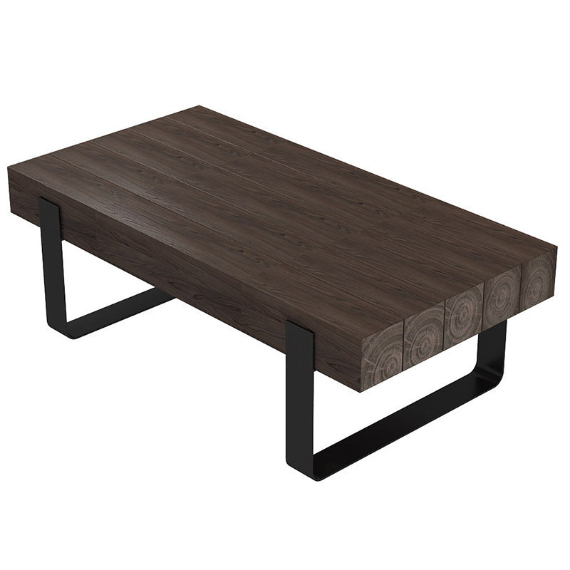 Black Metal Sled Legs  Coffee Table Solid Wood Coffee Table  for Living Room