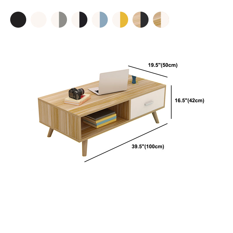 Contemporary Cocktail Table 4 Legs Wood with Drawer Rectangular Single Coffee Table