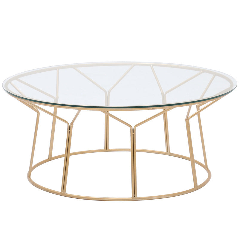 Contemporary Coffee Table with Round Glass Top and Iron Base