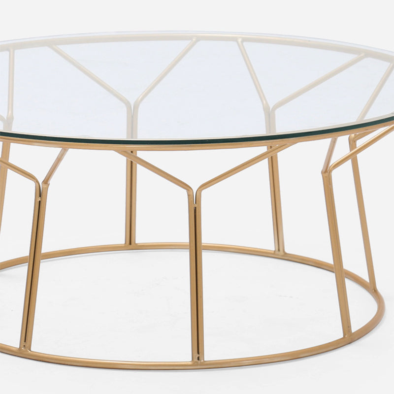 Contemporary Coffee Table with Round Glass Top and Iron Base