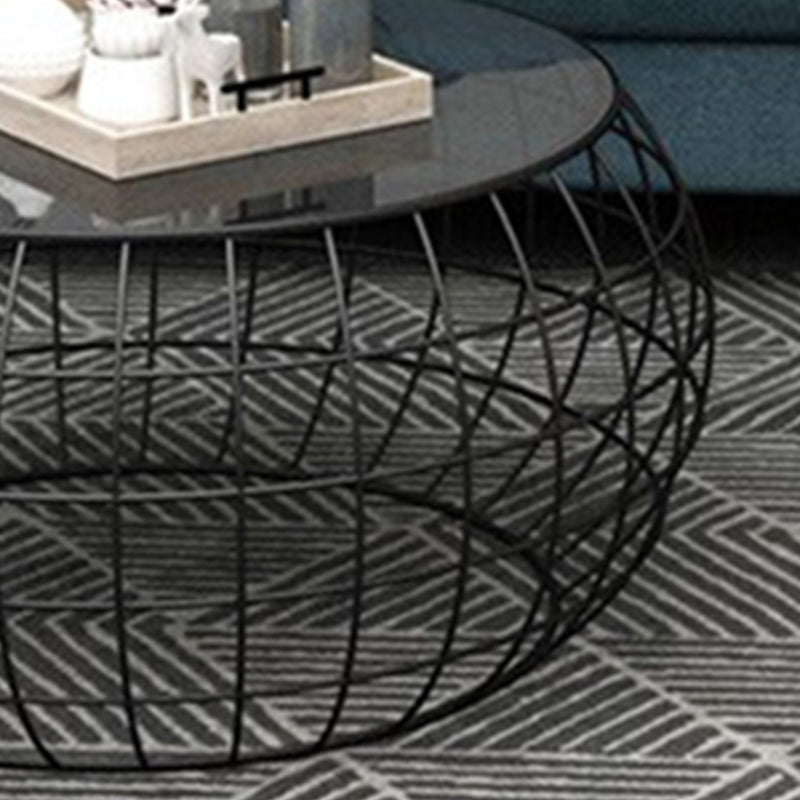 Contemporary Round Glass Top Cocktail Table with Frame Base in Iron