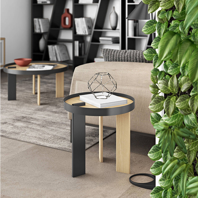 Scandinavian 2 Piece Round Bunching Tables with Wooden Legs and Top