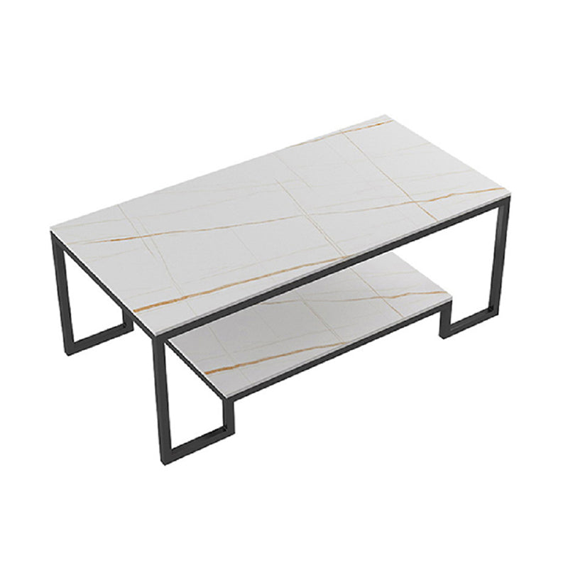 Contemporary Cocktail Table with Stone Top and Iron Base and Shelf