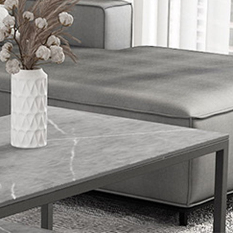 Contemporary Cocktail Table with Stone Top and Iron Base and Shelf