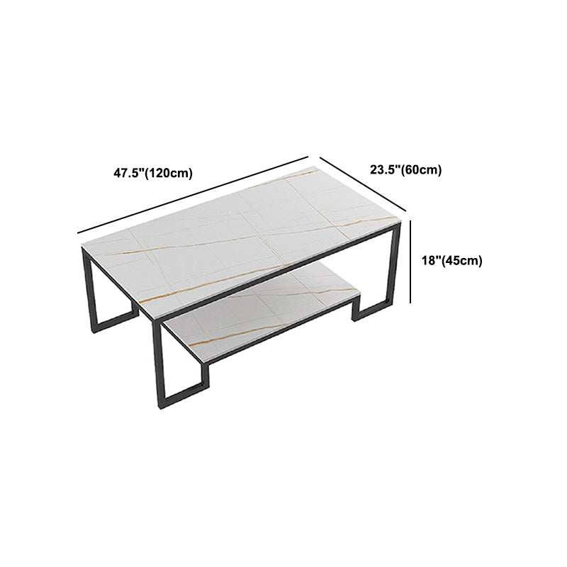 Contemporary Cocktail Table with Stone Top and Iron Base and Shelf
