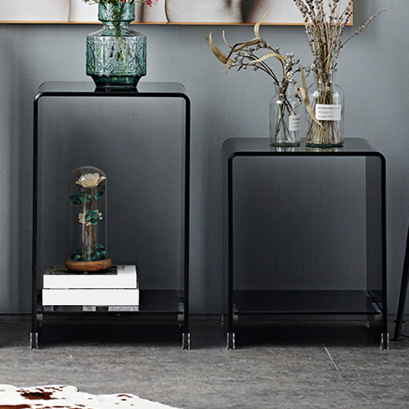 Contemporary Glass Square Side Table Sled End Table with Shelf