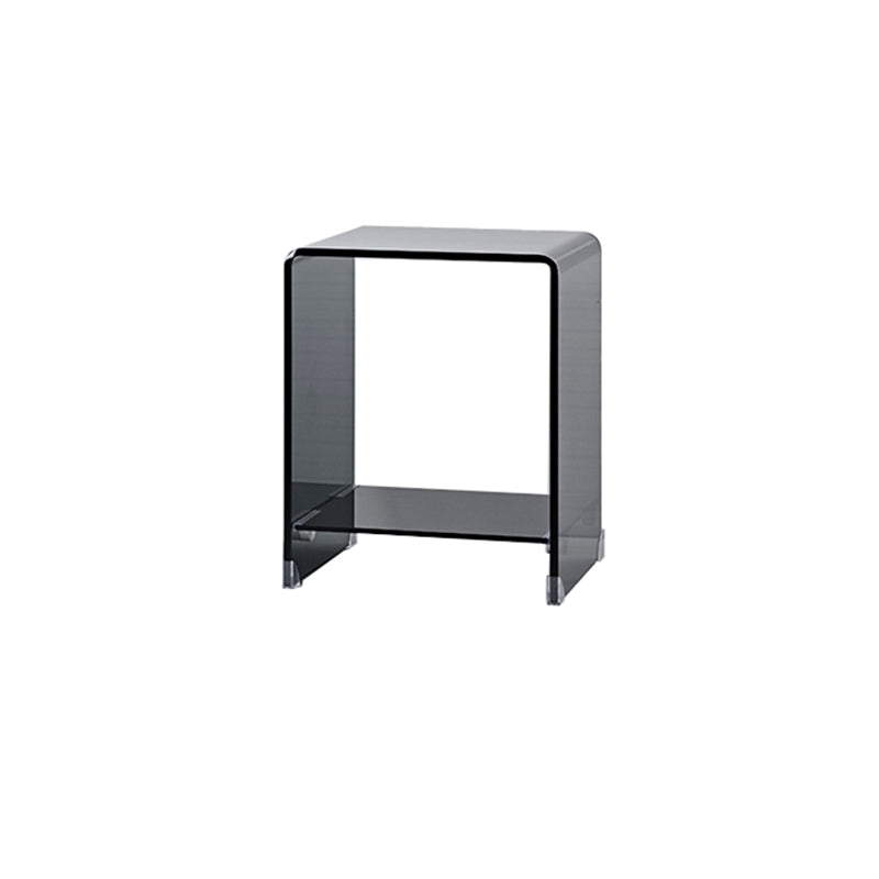 Contemporary Glass Square Side Table Sled End Table with Shelf