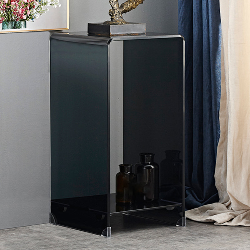 Contemporary Glass Square Side Table Sled End Table with Shelf
