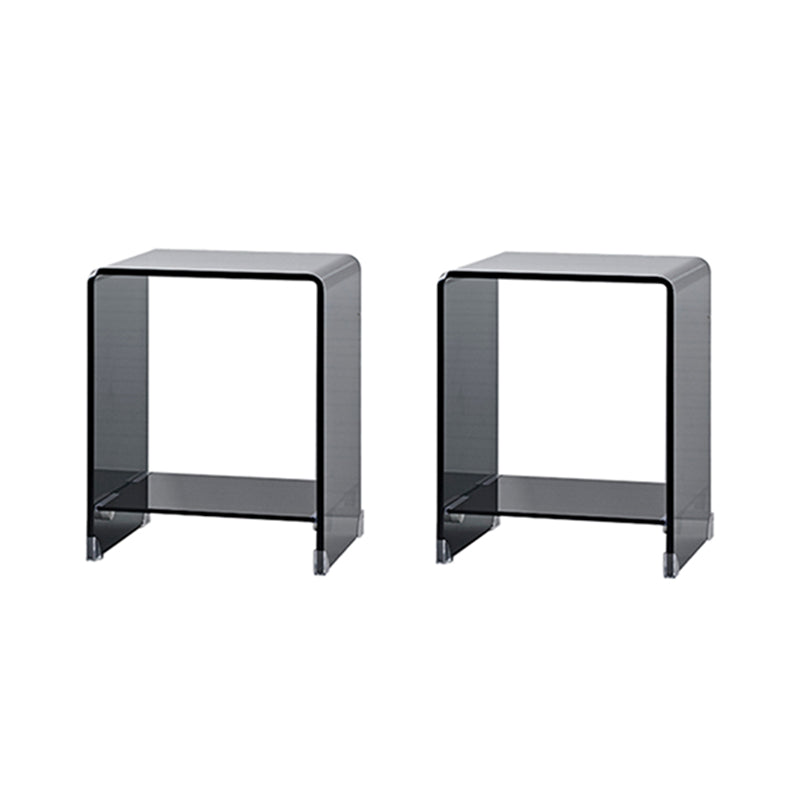 Contemporary Glass Square Side Table Sled End Table with Shelf