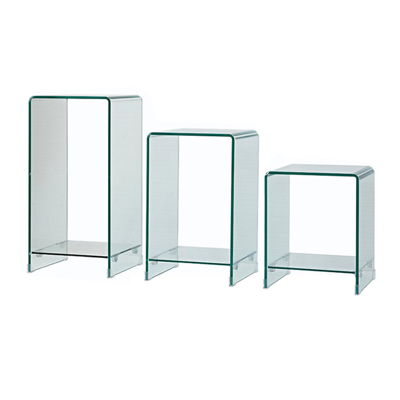 Contemporary Glass Square Side Table Sled End Table with Shelf