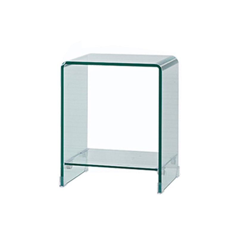 Contemporary Glass Square Side Table Sled End Table with Shelf