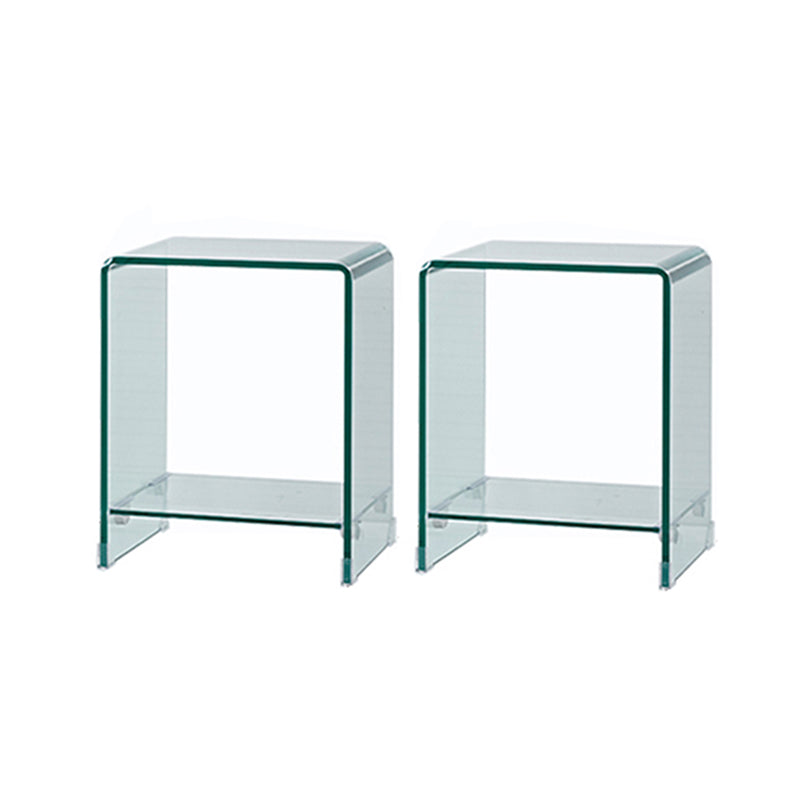 Contemporary Glass Square Side Table Sled End Table with Shelf