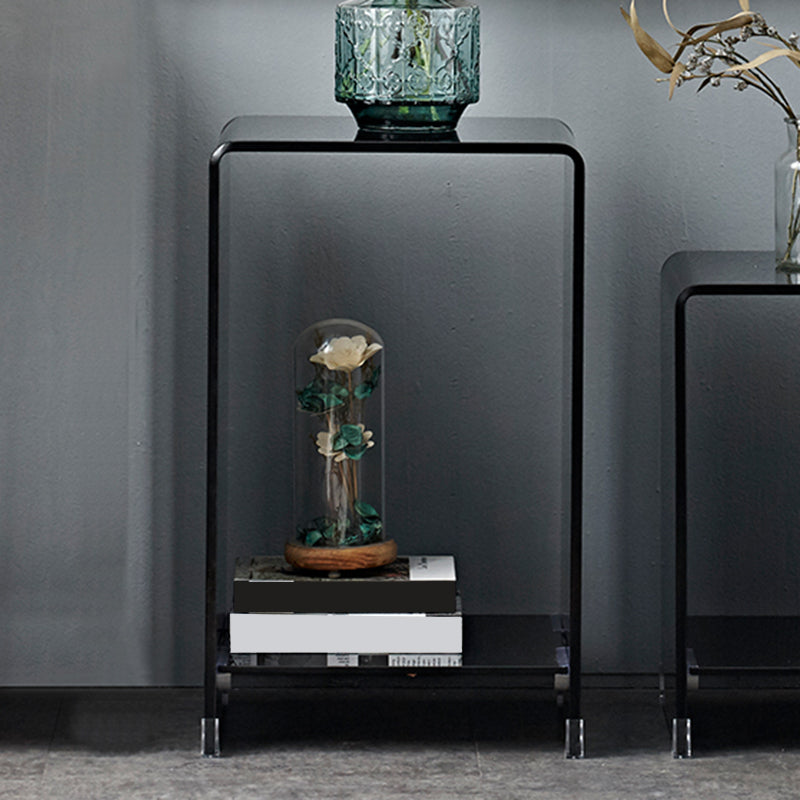 Contemporary Glass Square Side Table Sled End Table with Shelf