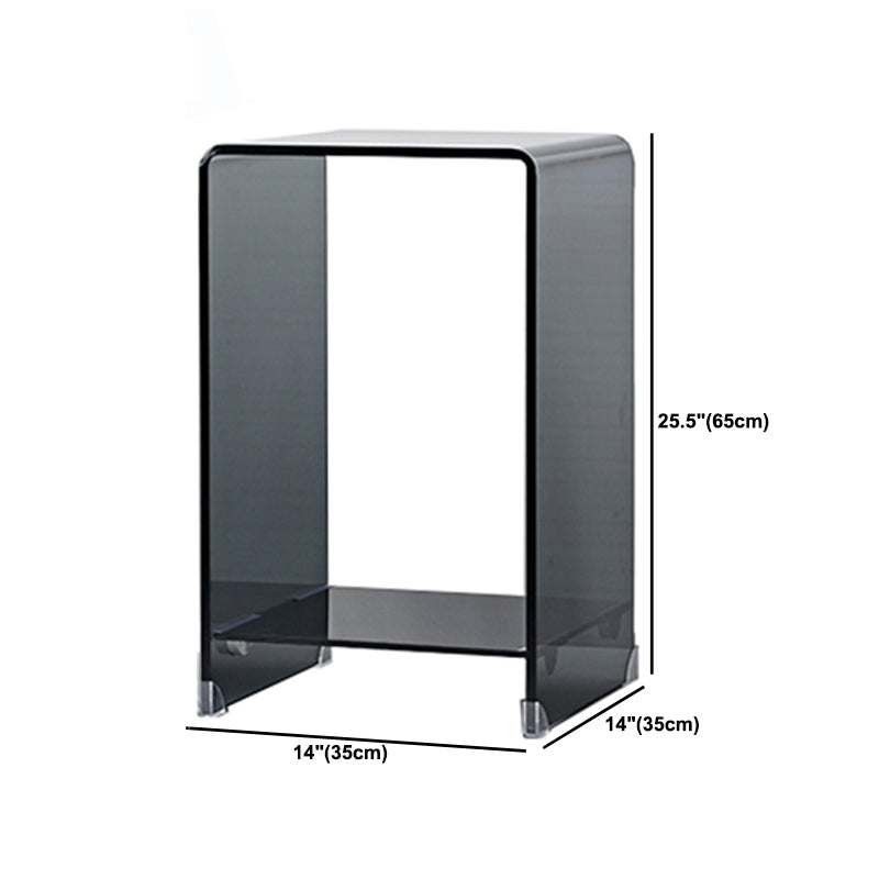 Contemporary Glass Square Side Table Sled End Table with Shelf