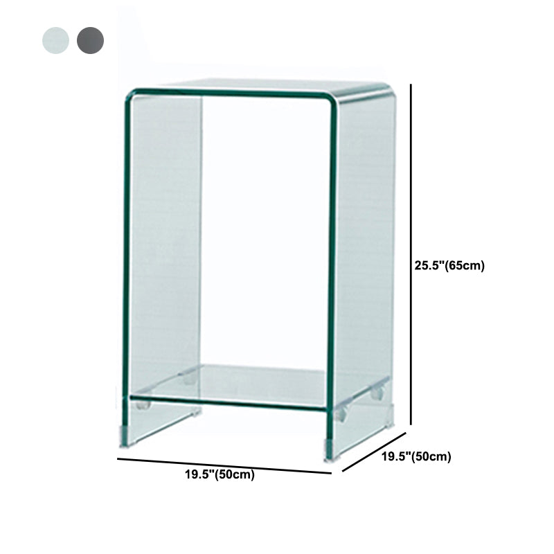 Contemporary Glass Square Side Table Sled End Table with Shelf