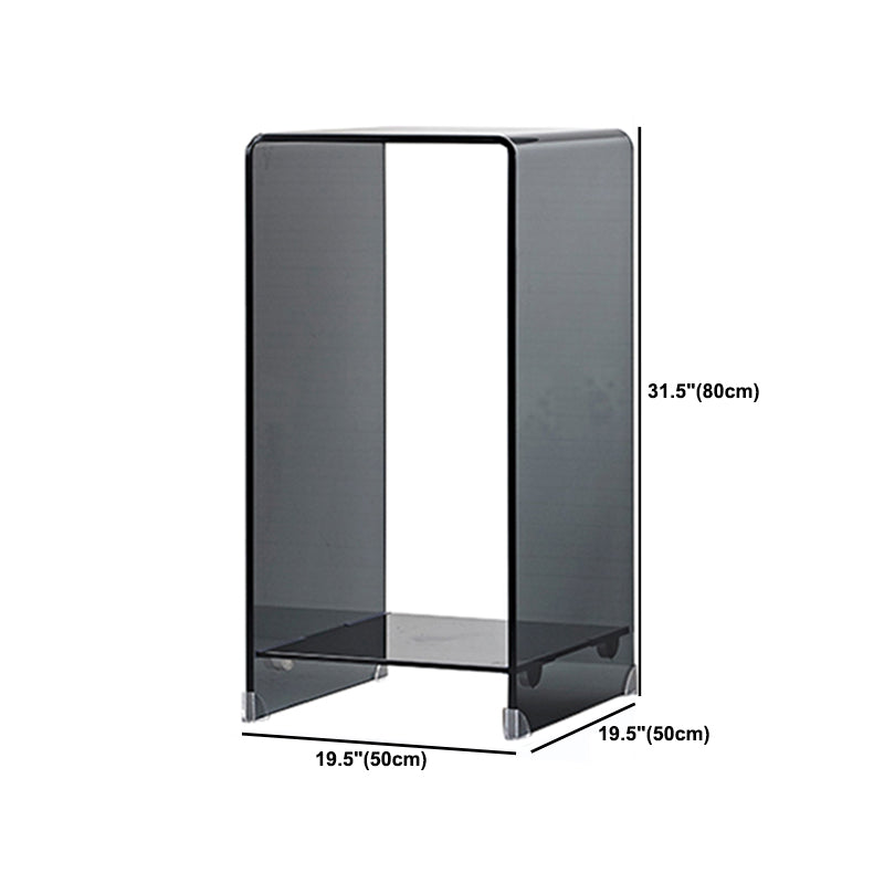 Contemporary Glass Square Side Table Sled End Table with Shelf