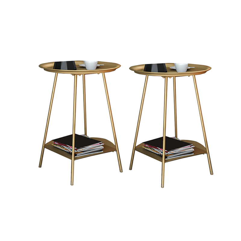 Metal Tray Top Side End Table 4 Legs Double Tier Corner Table