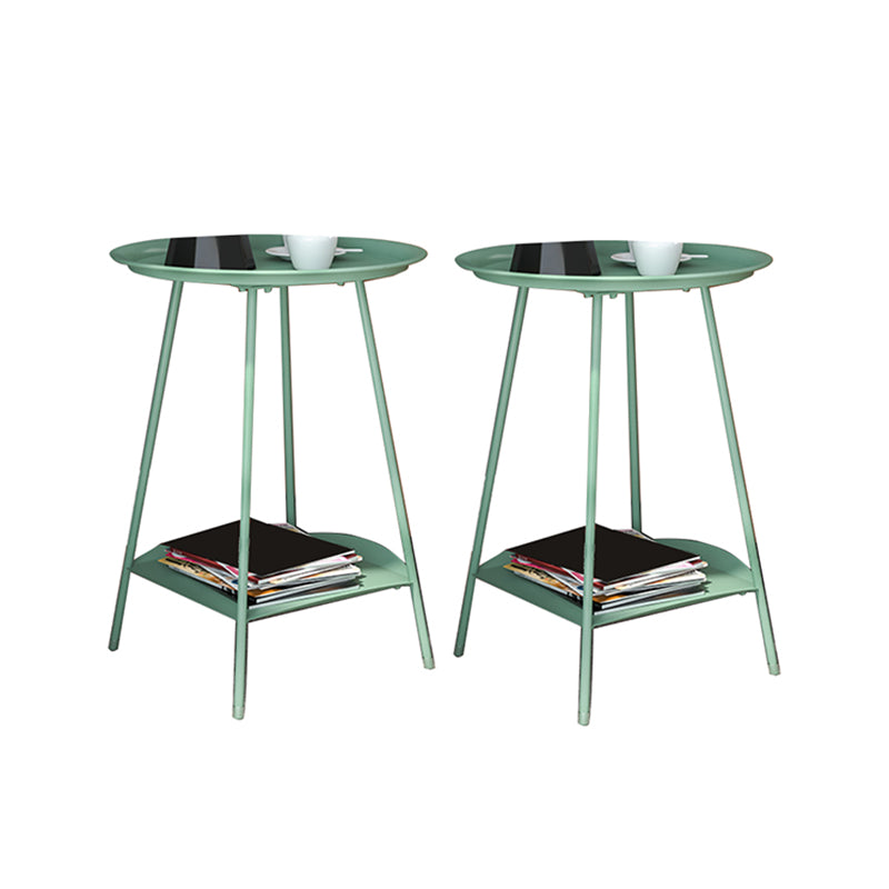 Metal Tray Top Side End Table 4 Legs Double Tier Corner Table