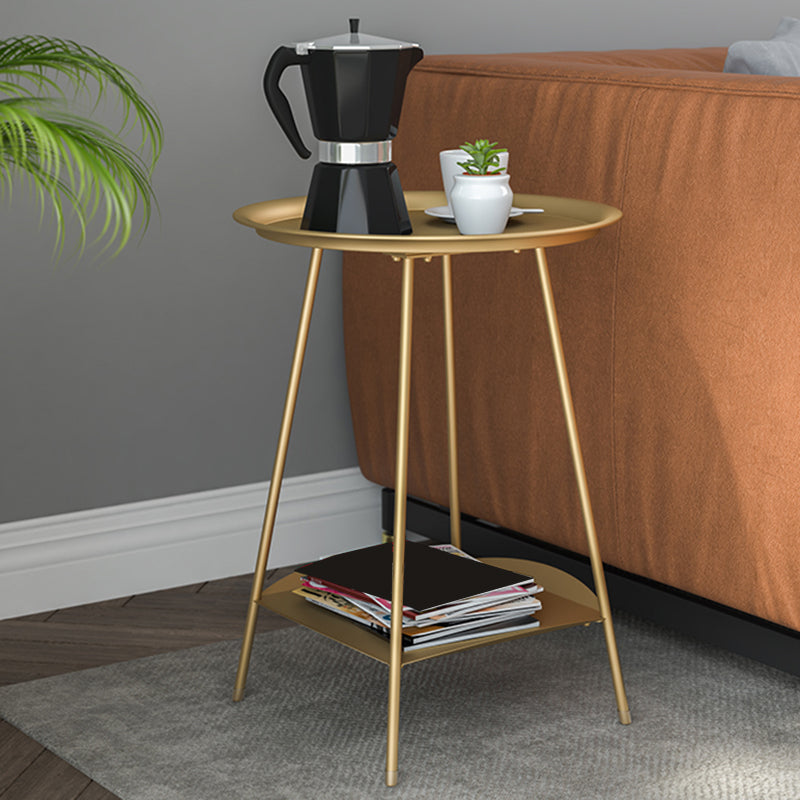 Metal Tray Top Side End Table 4 Legs Double Tier Corner Table
