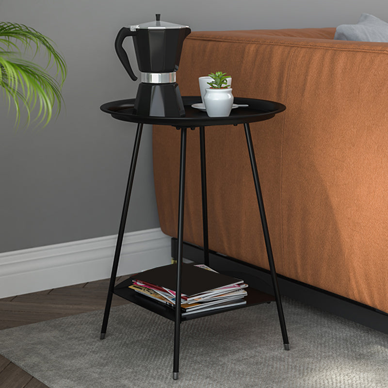 Metal Tray Top Side End Table 4 Legs Double Tier Corner Table