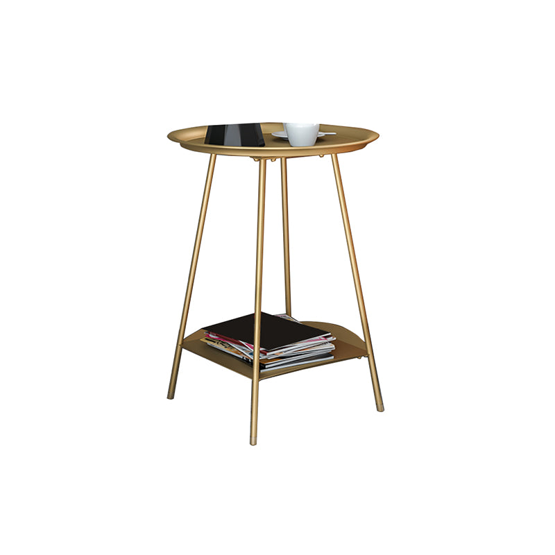 Metal Tray Top Side End Table 4 Legs Double Tier Corner Table