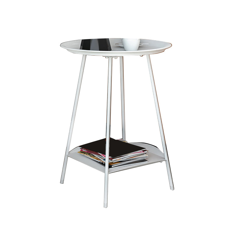 Metal Tray Top Side End Table 4 Legs Double Tier Corner Table