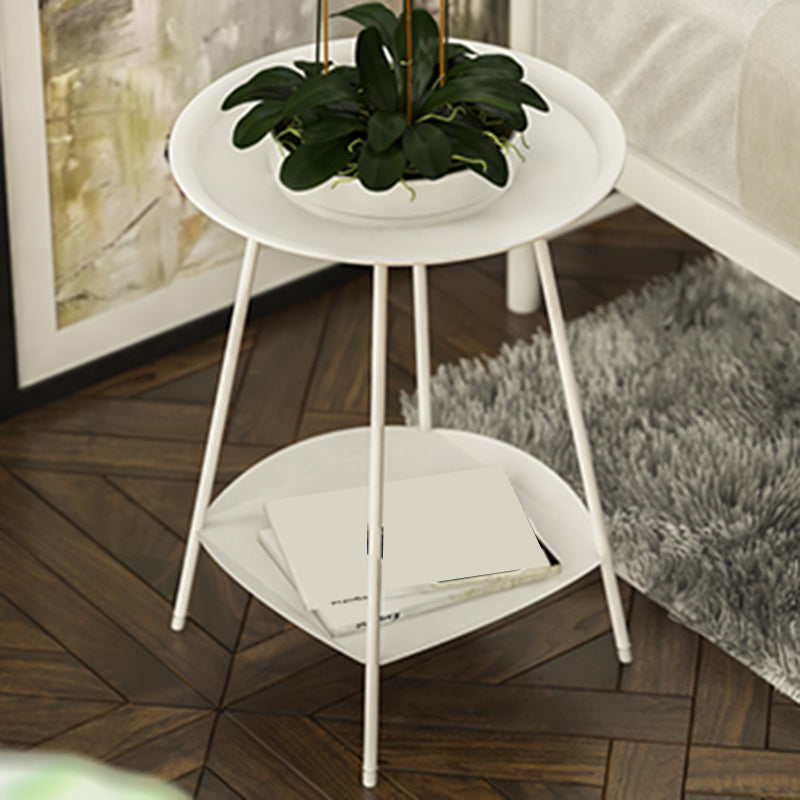 Metal Tray Top Side End Table 4 Legs Double Tier Corner Table