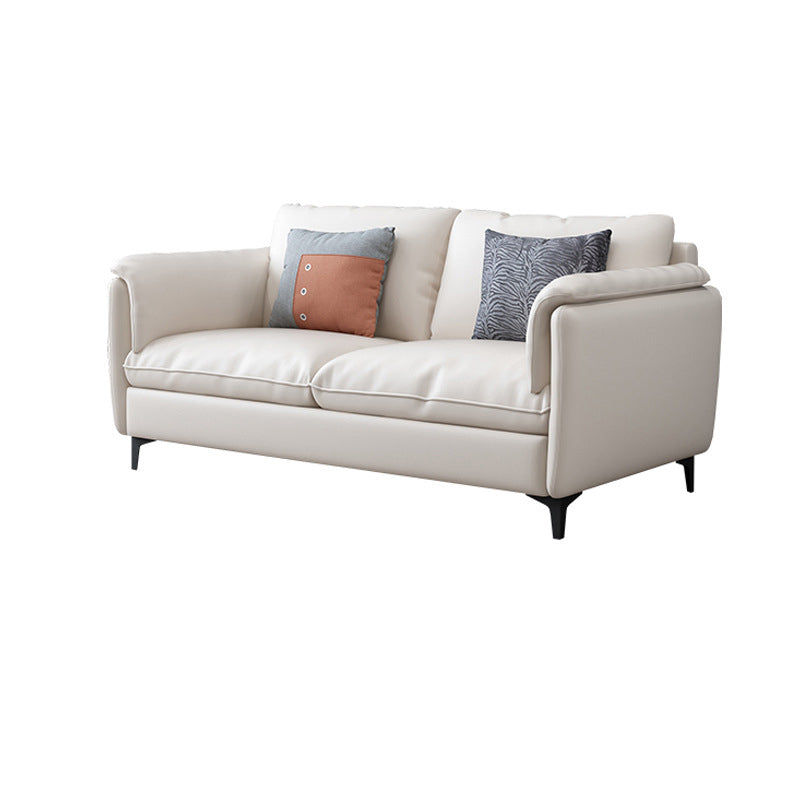 White Leather Pillow Back Sofa Contemporary Pillow Top Arm Sofa