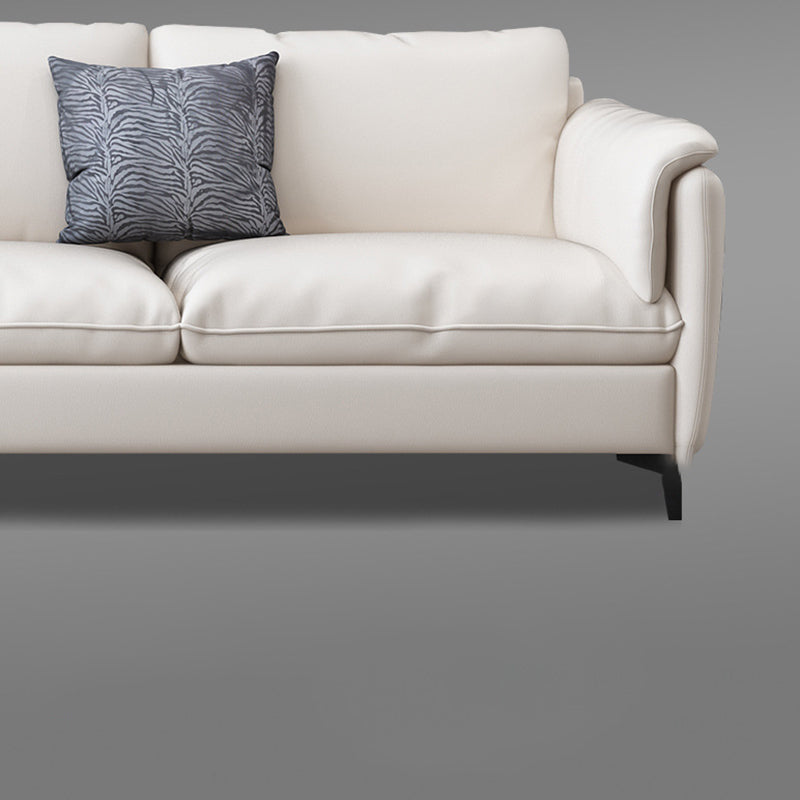 White Leather Pillow Back Sofa Contemporary Pillow Top Arm Sofa