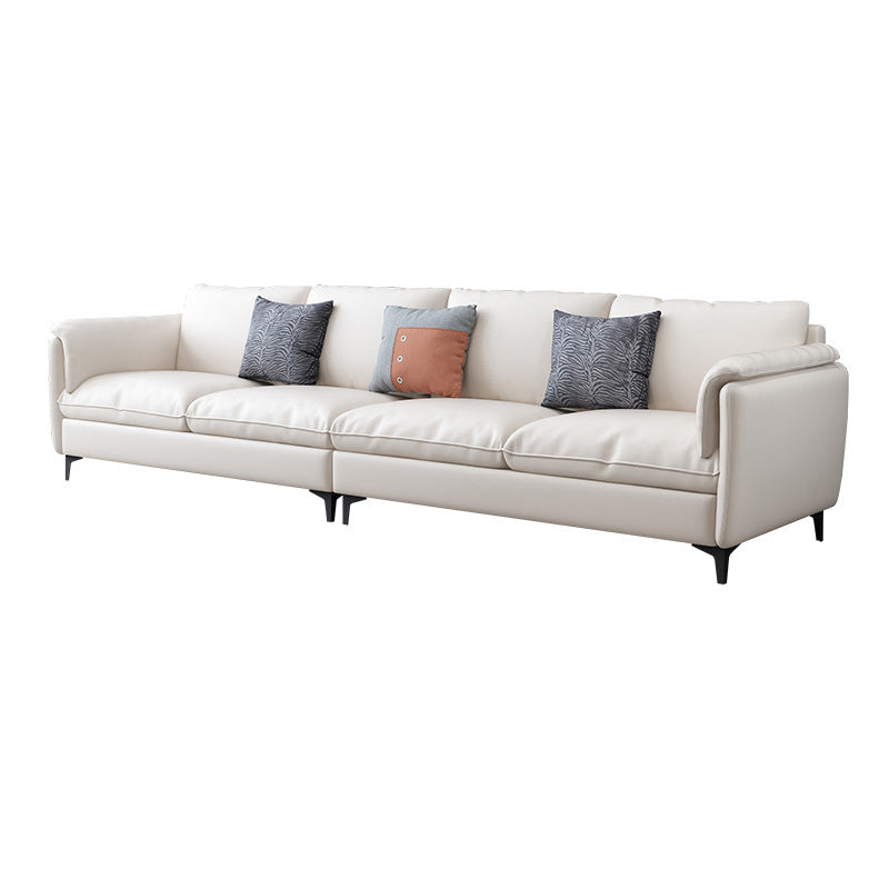 White Leather Pillow Back Sofa Contemporary Pillow Top Arm Sofa