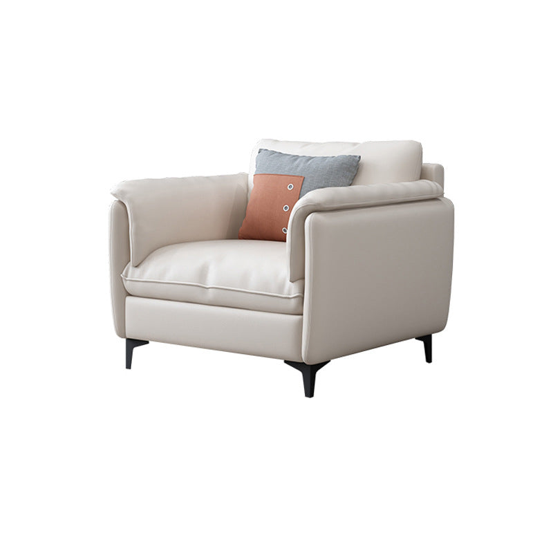 White Leather Pillow Back Sofa Contemporary Pillow Top Arm Sofa