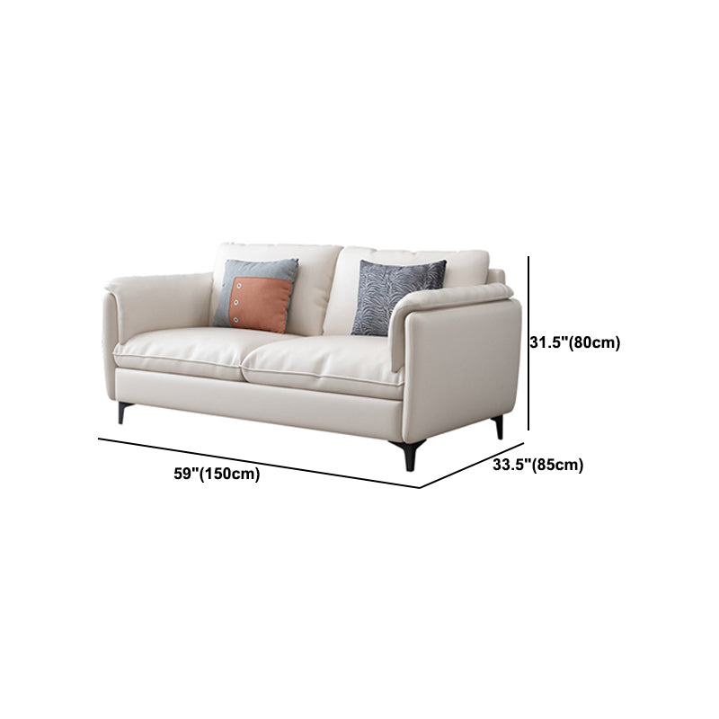 White Leather Pillow Back Sofa Contemporary Pillow Top Arm Sofa