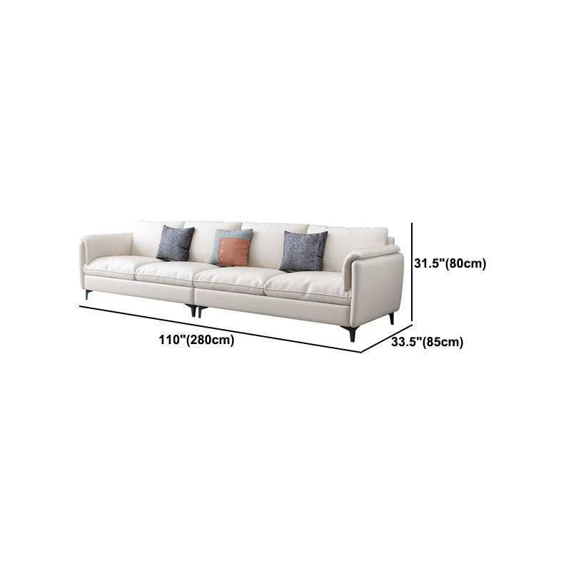 White Leather Pillow Back Sofa Contemporary Pillow Top Arm Sofa