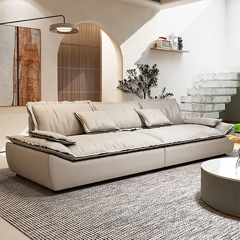 Modernism Pillow Top Arm Sofa Faux Leather Sofa with Pillows