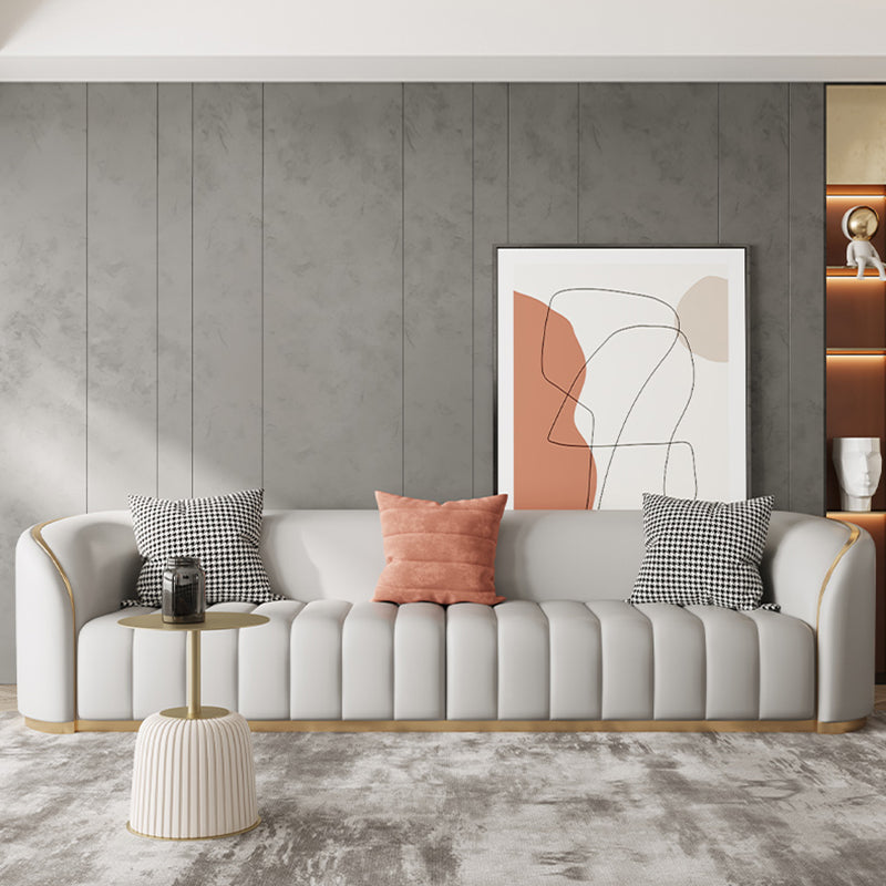 Contemporary Leather Sofa Tight Back Tuxedo Arm Sofa for Living Room