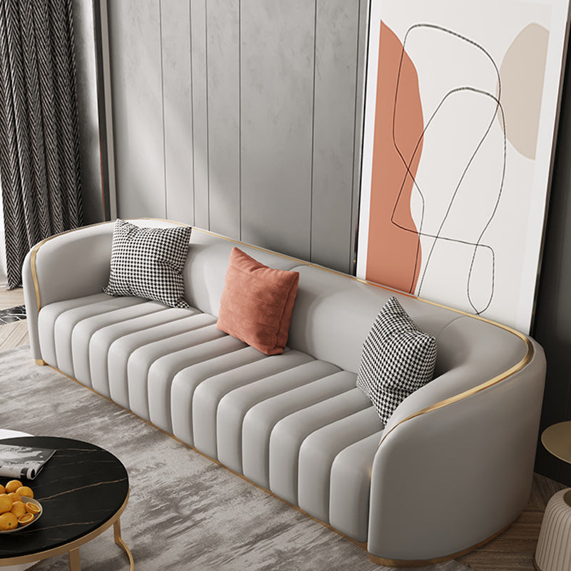 Contemporary Leather Sofa Tight Back Tuxedo Arm Sofa for Living Room