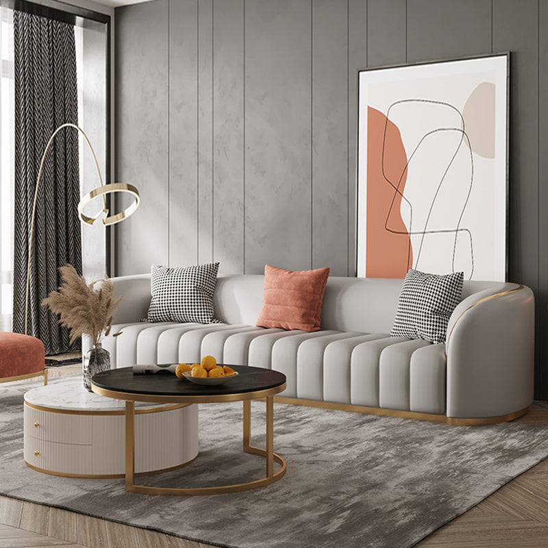 Contemporary Leather Sofa Tight Back Tuxedo Arm Sofa for Living Room