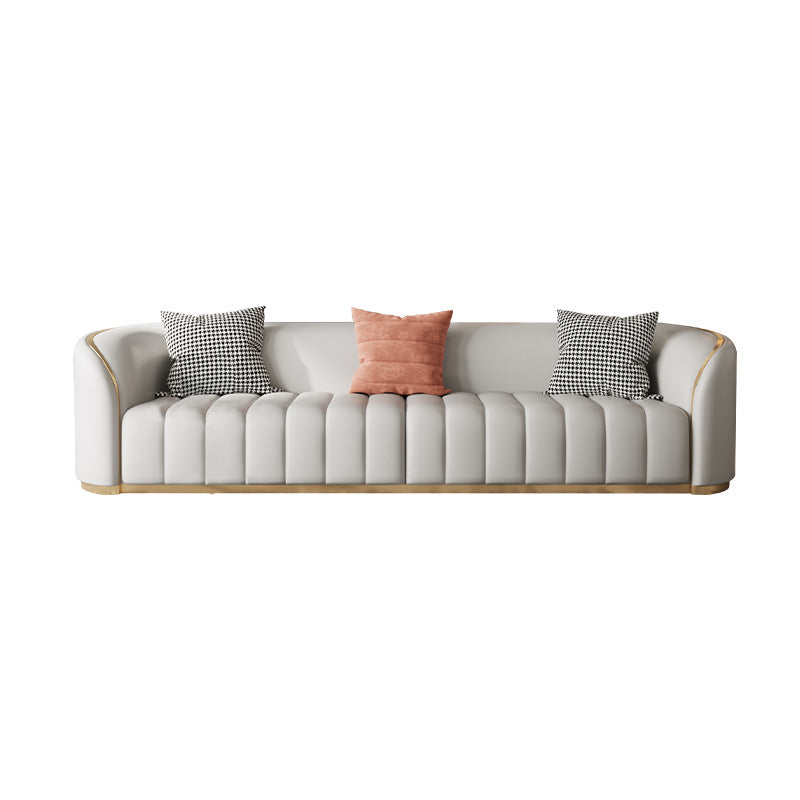 Contemporary Leather Sofa Tight Back Tuxedo Arm Sofa for Living Room