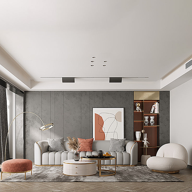Contemporary Leather Sofa Tight Back Tuxedo Arm Sofa for Living Room