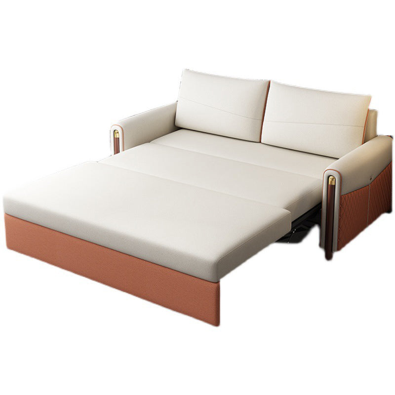 Contemporary 33.46" H Faux Leather Square Arm Sofa Bed for Apartment