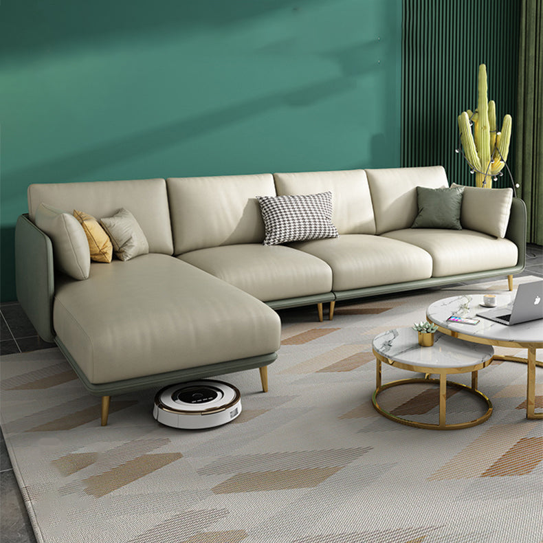 Green 4-seater Sectional Sofa Faux Leather L-shape Sectional