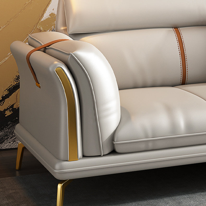 Luxurious Pillow Back Sectional Genuine Leather Flared Arm Sectional