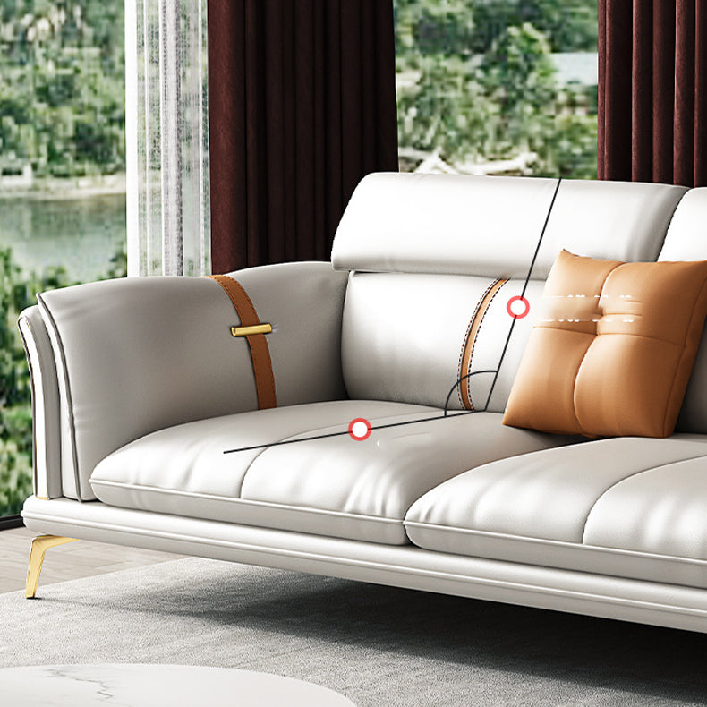 Luxurious Pillow Back Sectional Genuine Leather Flared Arm Sectional