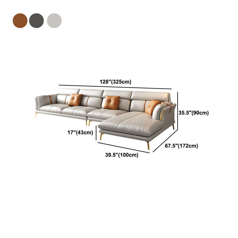 Luxurious Pillow Back Sectional Genuine Leather Flared Arm Sectional