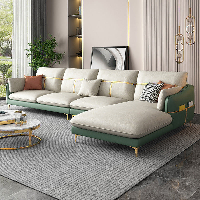 Faux Leather Pillow Back Sectional with Chaise Sloped Arm Sectional